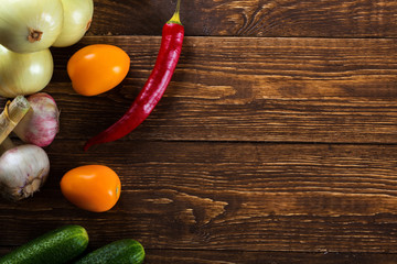 Vegetables on the table. Frame. Background.