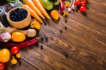 Vegetables on the table. Frame. Background.