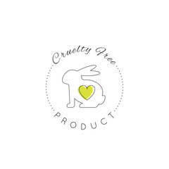 Vector Icon Style Illustration Logo Badge with Rabbit and Heart, Not Tested On Animals, Cruelty Free Lab Product Label, Isolated Minimalistic Design