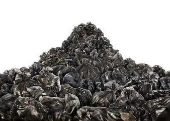 Big pile of trash bags on a white background