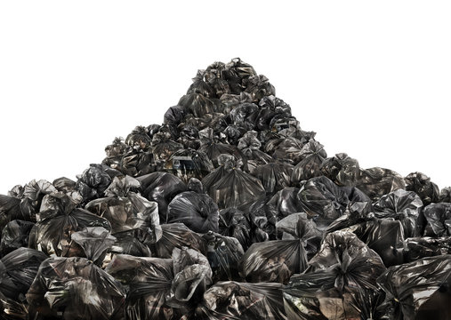 Big Pile Of Trash Bags On A White Background