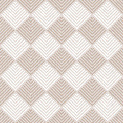 Fototapeta premium Beige and white striped squares ornament geometric abstract fabric seamless pattern, vector