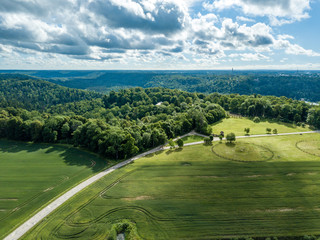 Fototapeta na wymiar drone image. aerial view of rural area with green cultivated fields