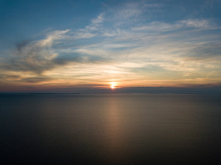 Fototapeta na wymiar drone image. aerial view of sunrise over the islands in Baltic sea, Hiiumaa, Estonia