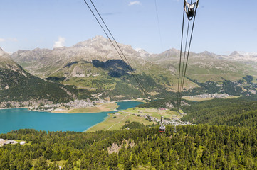Silvaplana, Corvatsch, Silvaplanersee, Champf&egrave;r, Surlej, Seenplatte, Julierpass, Piz Julier, Piz Albana, Piz Nair, Alpen, Corviglia, Bergbahn, Wanderweg, Oberengadin, Graub&uuml;nden, Sommer, Schweiz