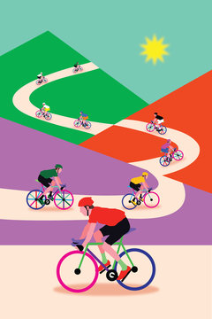 Group of cyclist at professional race for bike rally event - Illustration