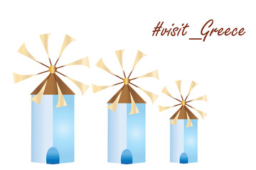 greek island windmills vector - visit greece logo - white background