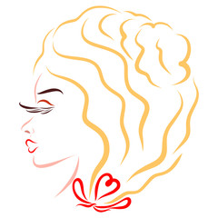 Beautiful girl with long eyelashes and light wavy hair