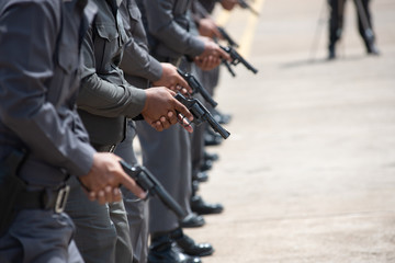 Fototapeta premium Police tactical firearms training outdoors.