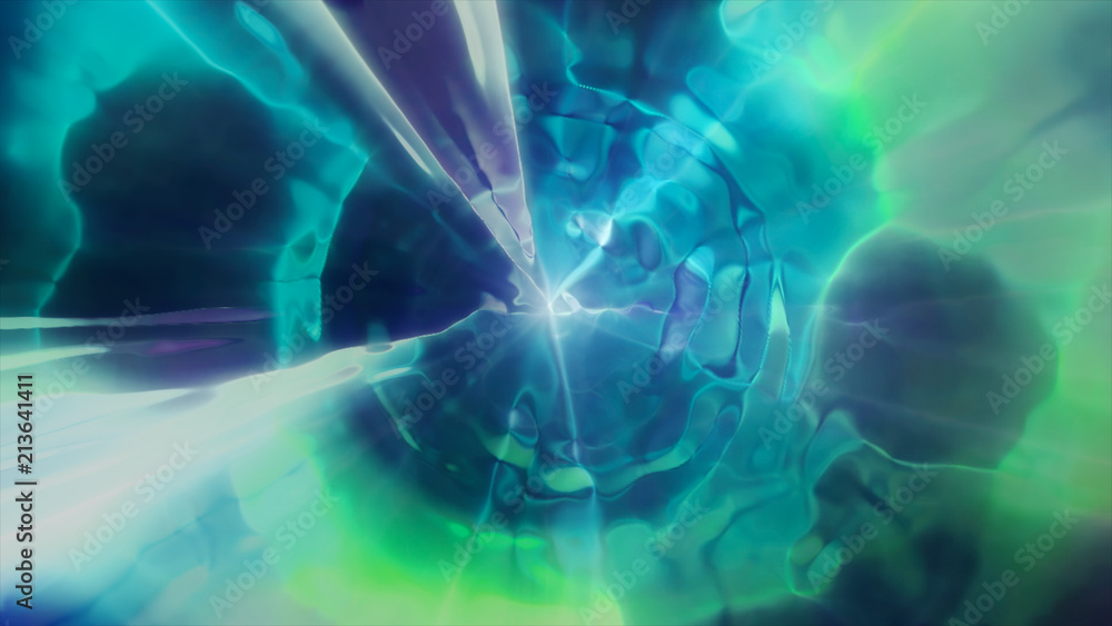 Poster 3d rendering the flight to another dimension through a wormhole in time and space. bright, high-ener