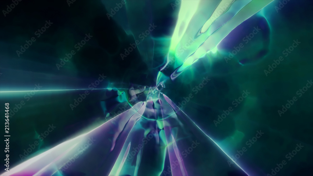 Poster 3d rendering the flight to another dimension through a wormhole in time and space. bright, high-ener