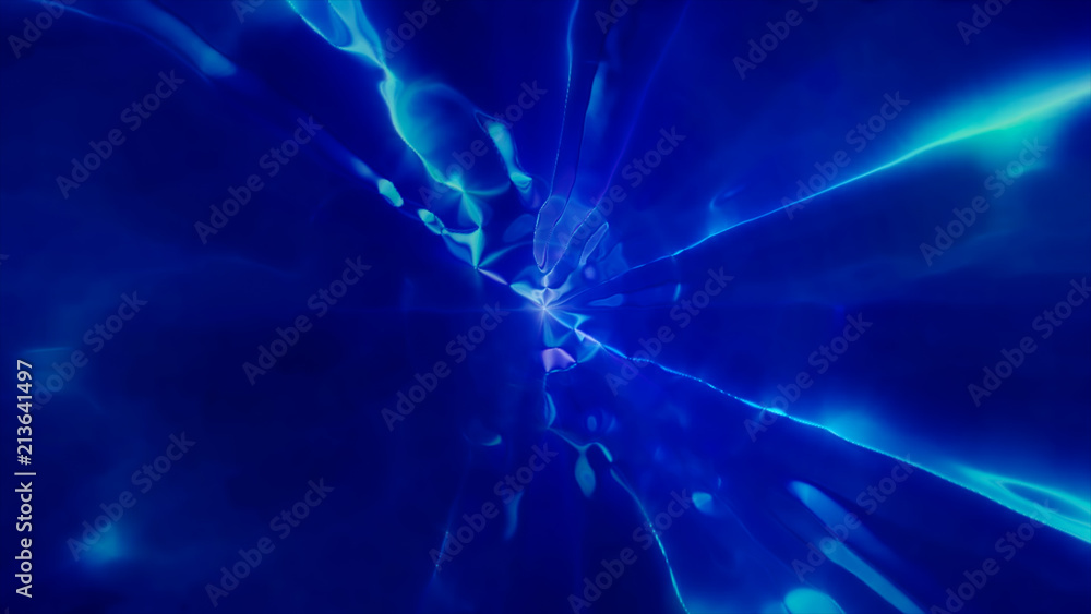Poster 3d rendering the flight to another dimension through a wormhole in time and space. bright, high-ener