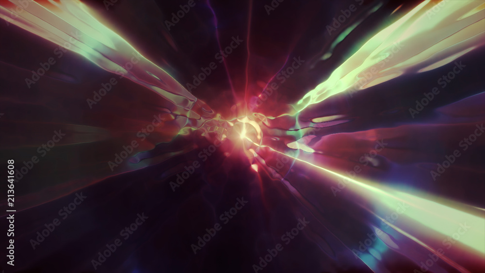 Poster 3d rendering the flight to another dimension through a wormhole in time and space. bright, high-ener