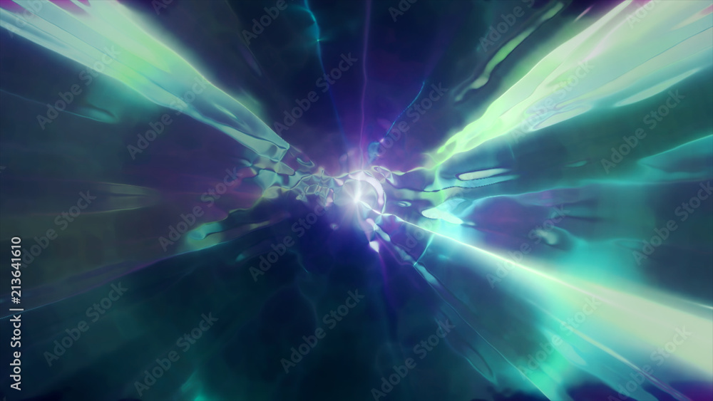 Poster 3d rendering the flight to another dimension through a wormhole in time and space. bright, high-ener