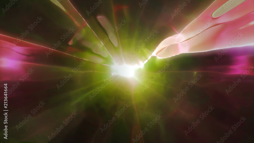 Poster 3d rendering the flight to another dimension through a wormhole in time and space. bright, high-ener