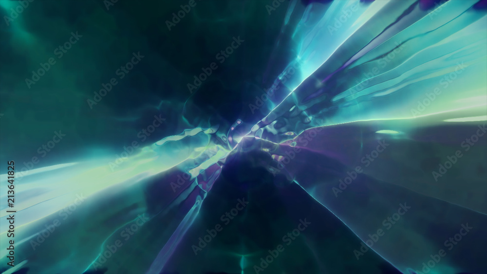 Poster 3d rendering the flight to another dimension through a wormhole in time and space. bright, high-ener