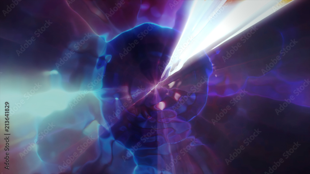 Poster 3d rendering the flight to another dimension through a wormhole in time and space. bright, high-ener