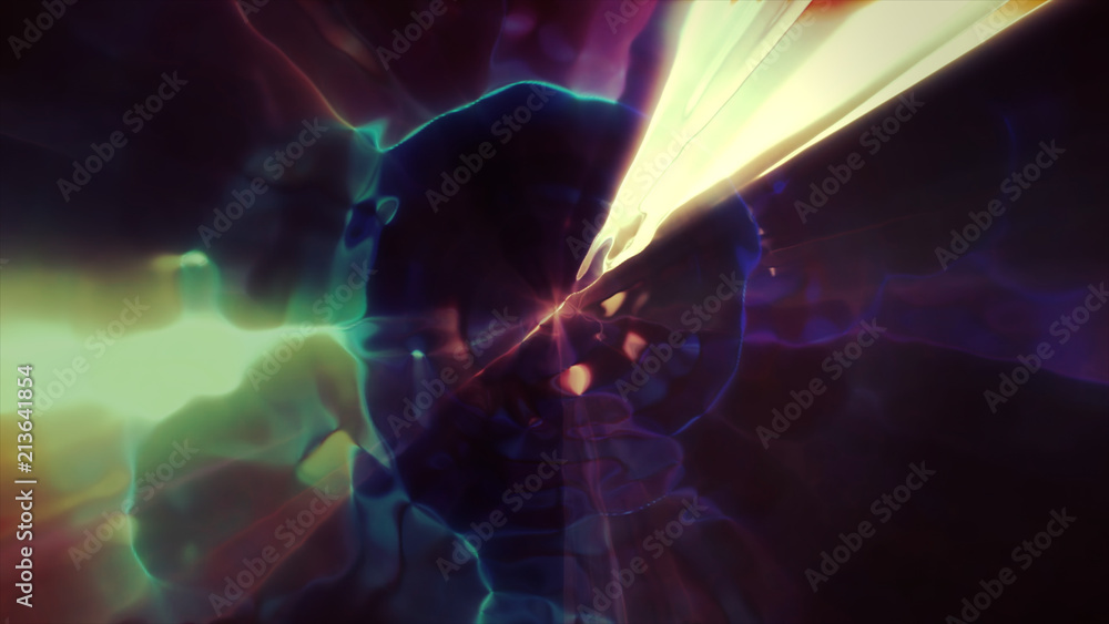 Poster 3d rendering the flight to another dimension through a wormhole in time and space. bright, high-ener