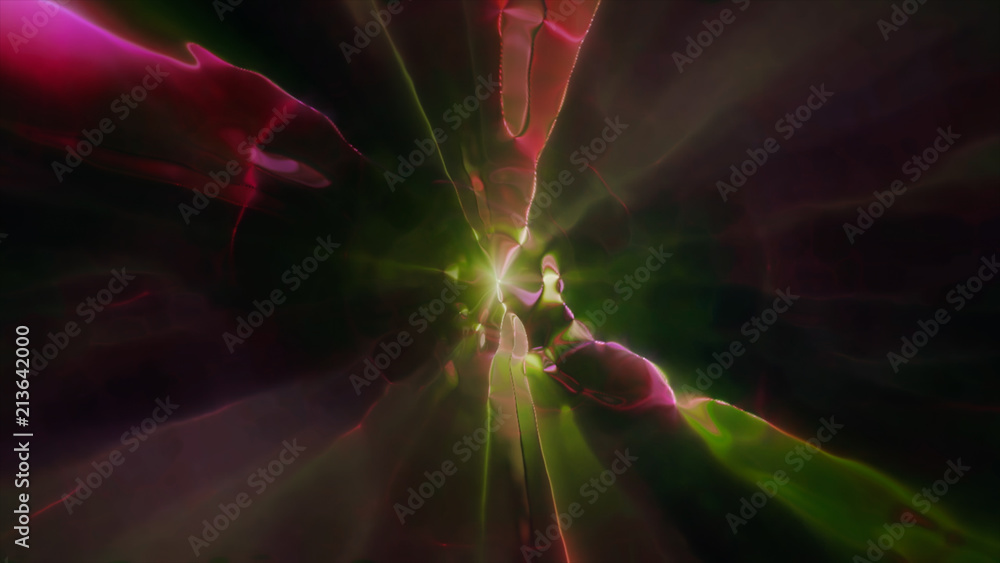 Poster 3d rendering the flight to another dimension through a wormhole in time and space. bright, high-ener
