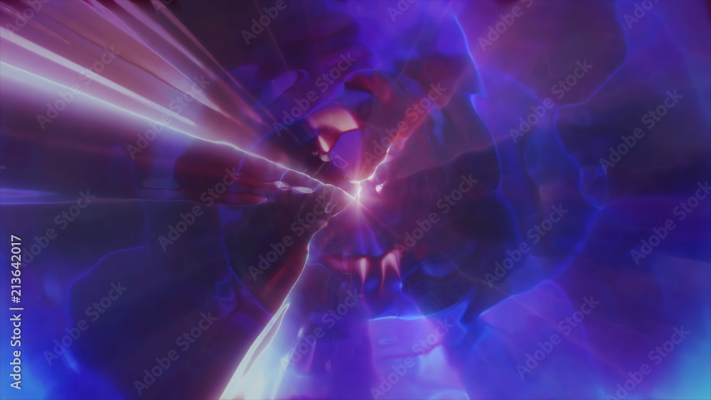 Poster 3d rendering the flight to another dimension through a wormhole in time and space. bright, high-ener