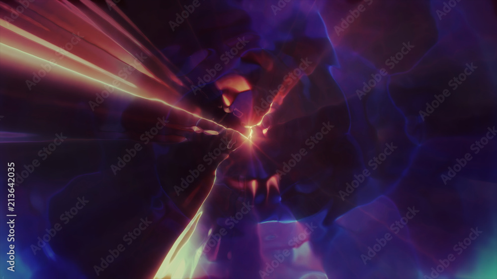 Poster 3d rendering the flight to another dimension through a wormhole in time and space. bright, high-ener