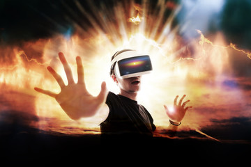 Réalité virtuelle 3D casque sensation jeu informatique rêve gamer avenir logiciel toucher...