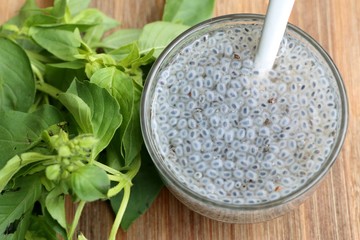 Fresh basil with seed