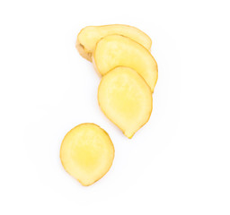 Fresh ginger root with sliced on white background for herb and medical product concept