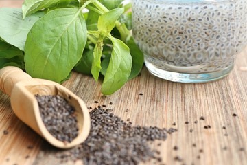 Fresh basil with seed