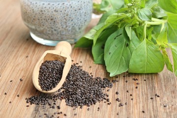 Fresh basil with seed