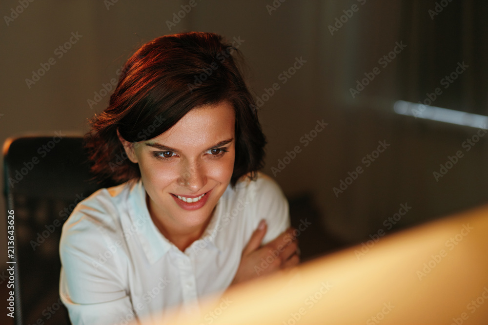 Poster Female Programmer Writing Software On Computer