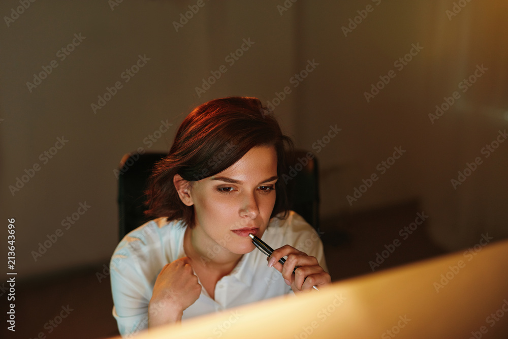 Poster Female Programmer Writing Software On Computer