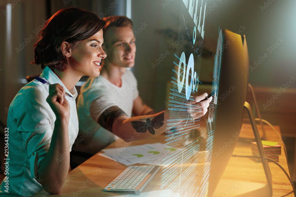 Poster Programmers Writing Software For Website On Holographic Screen