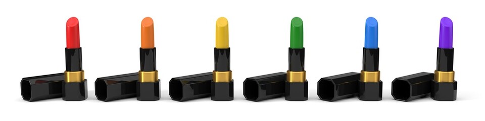 Obraz premium colorful lipsticks sorted by color. 3d illustration