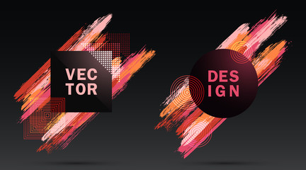  Frame borders with painted brushstrokes backgrounds. Templates for banners, flyers, music party posters.