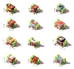 Vector isometric shops icon set
