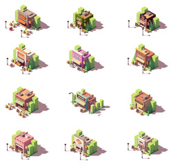 Vector isometric shops icon set