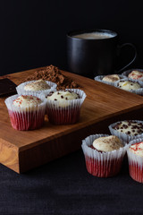 mini red velvet cupcakes and coffee