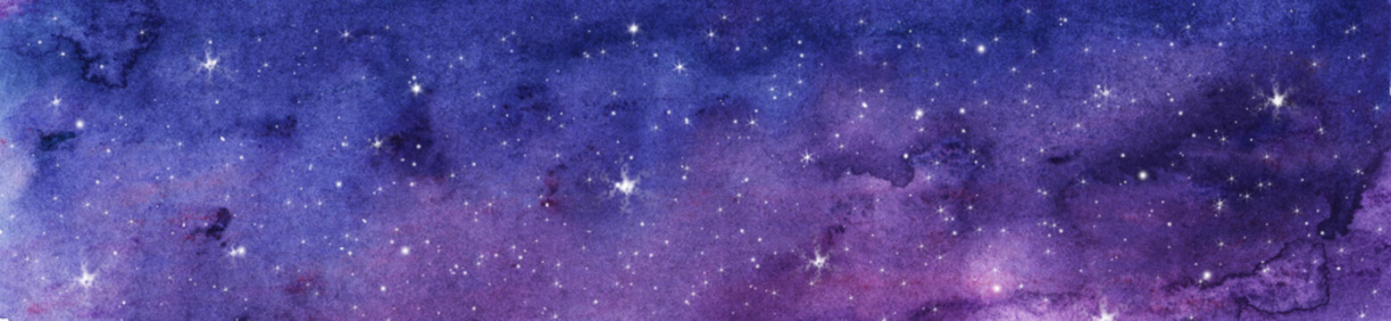 Hand painted watercolor illustration of night sky