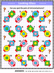 IQ, memory and spatial skills training visual abstract puzzle: Can you spot the pairs of mirrored pictures? Answer included.
