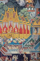Detail of the wall paintings at the Wat Pho Temple