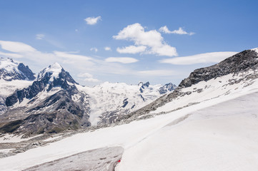 Fototapeta na wymiar Corvatsch, Piz Roseg, Sellagletscher, Piz Sella, Oberengadin, Alpen, Graubünden, Sommer, Schweiz