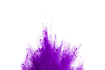 Abstract violet powder explosion on white background. abstract colored powder splatted on white...
