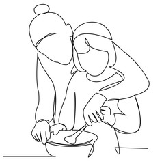 Fototapeta premium Mom and daughter preparing food