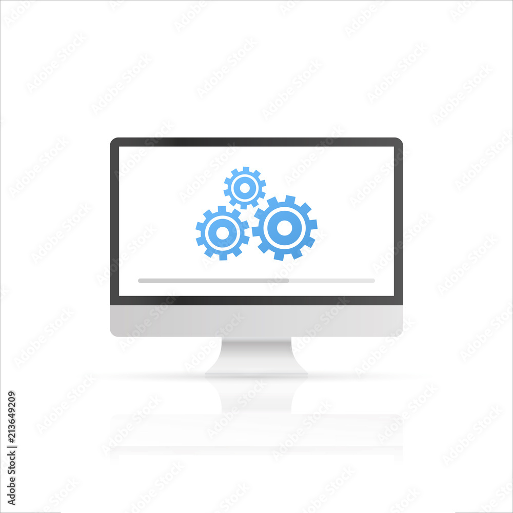 Poster system software update and upgrade concept. loading process in laptop screen.