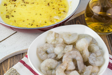 Ingredients for homemade shrimp scampi zucchini noodles.