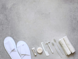 Bathroom accessories . Travel kit with you .