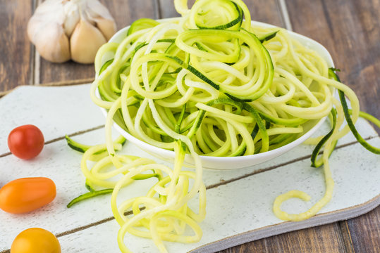 Ingredients for homemade shrimp scampi zucchini noodles.