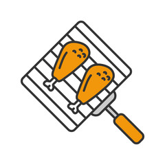 Hand grill with chicken legs color icon