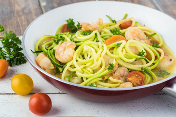Homemade shrimp scampi zucchini noodles.